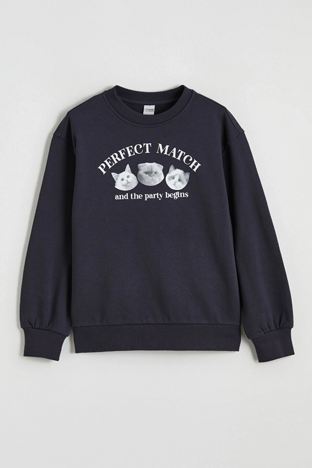 LCW Kids Lacivert Bisiklet Yaka Baskılı Kız Çocuk Kalın Sweatshirt