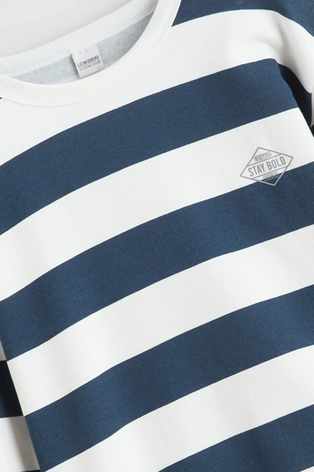 LCW Kids Lacivert Bisiklet Yaka Çizgili Erkek Çocuk Sweatshirt