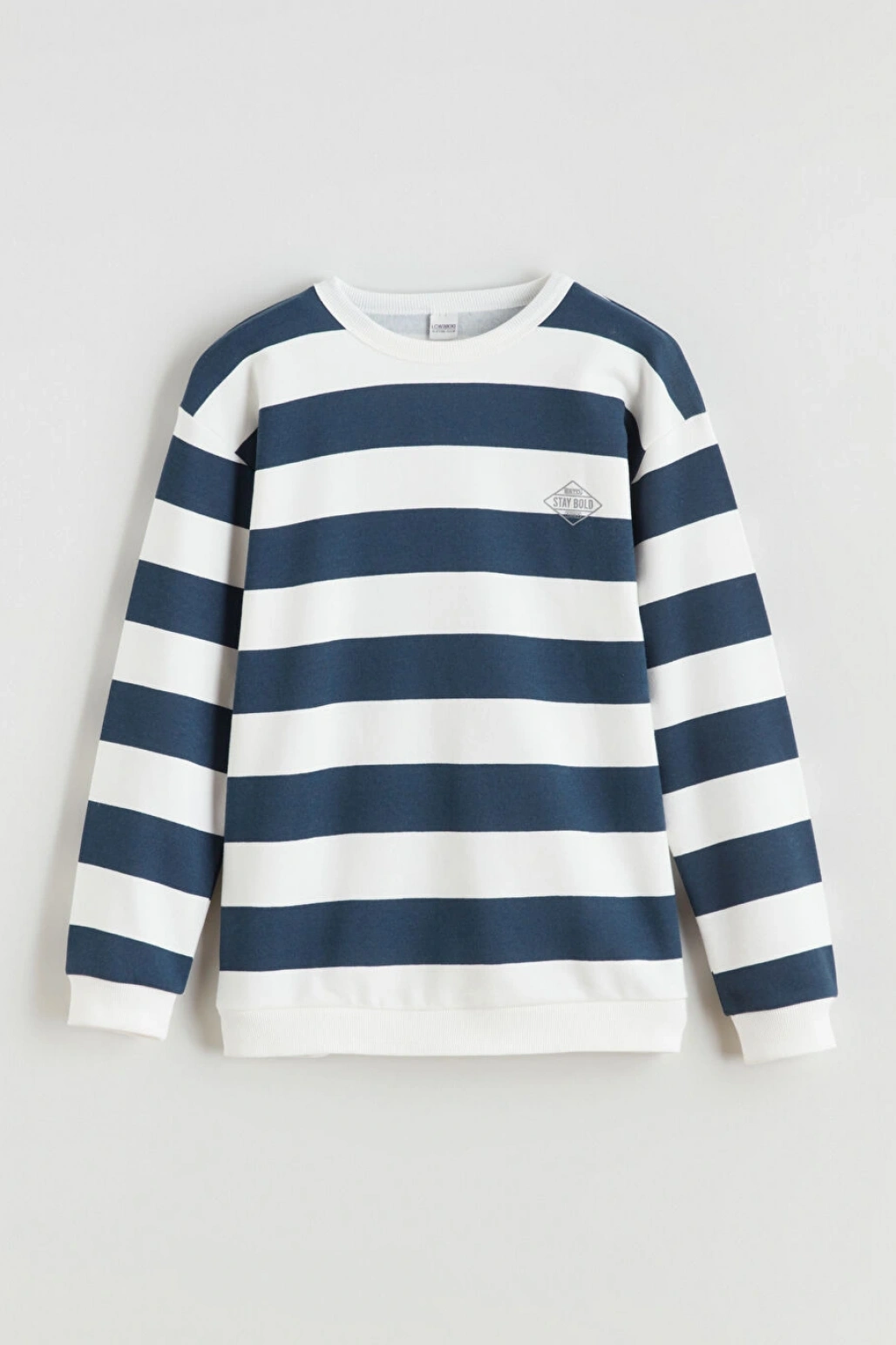 LCW Kids Lacivert Bisiklet Yaka Çizgili Erkek Çocuk Sweatshirt