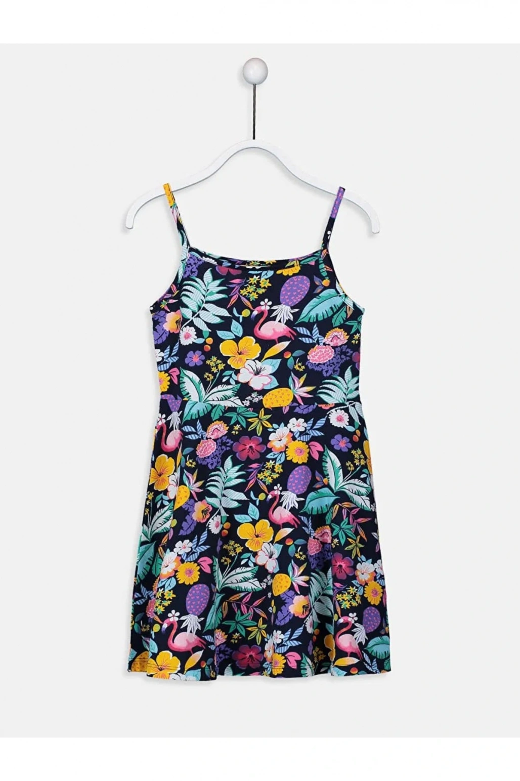 LCW Kids Lacivert Kare Yaka Askılı Pamuklu Kız Çocuk Elbise 2li