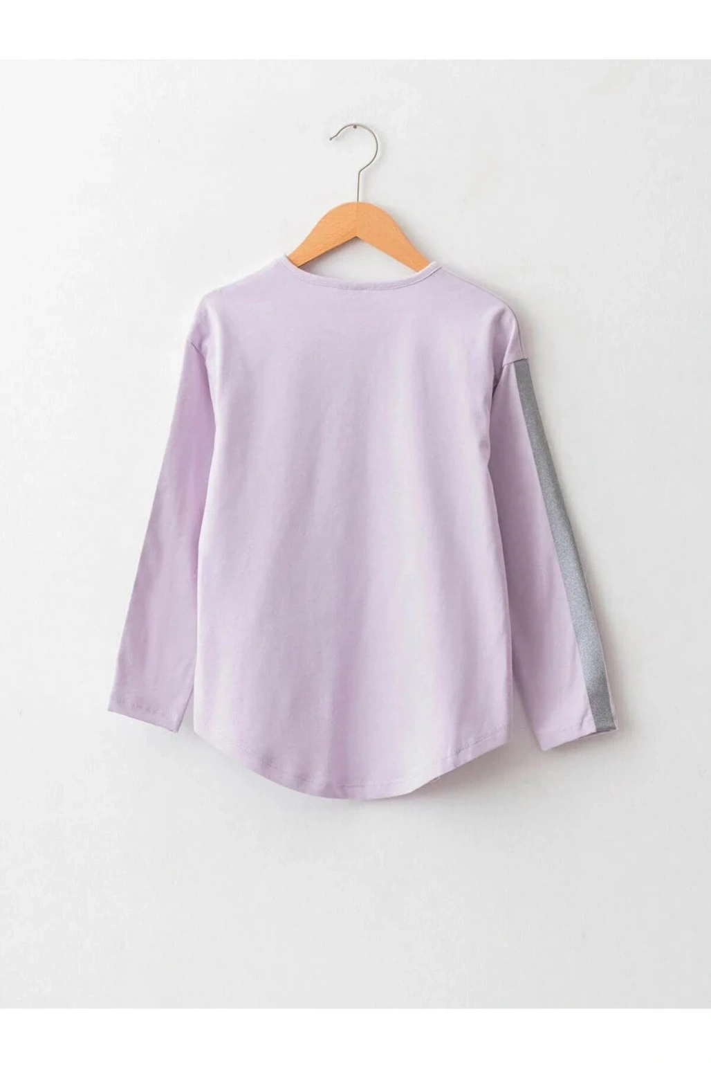 LCW Kids Lila Bisiklet Yaka Baskılı Uzun Kollu Pamuklu Kız Çocuk Tişört