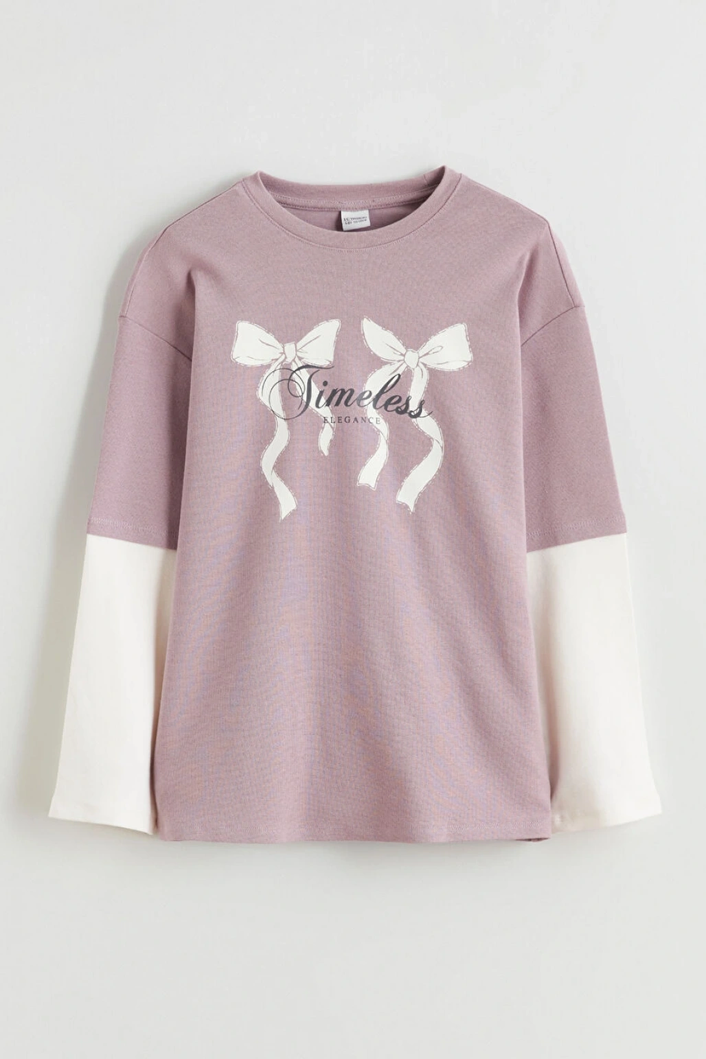 LCW Kids Lila Bisiklet Yaka Fiyonk Baskılı Kız Çocuk Tişört