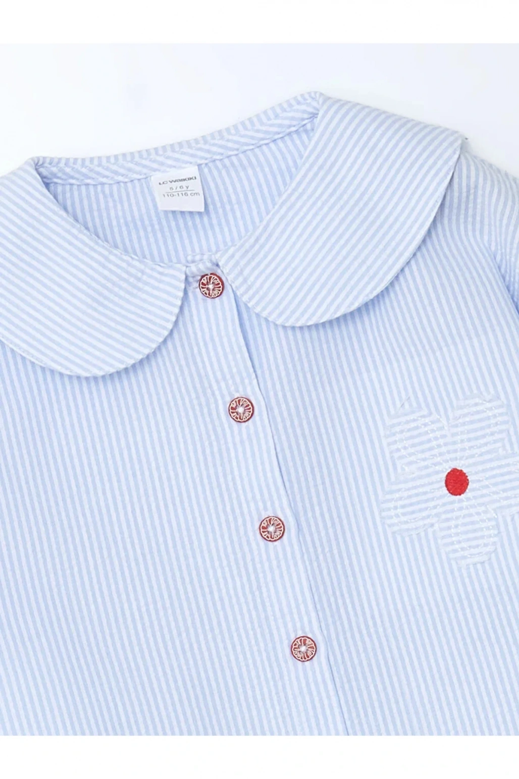 LCW Kids Mavi Bebe Yaka Çizgili Kız Çocuk Gömlek