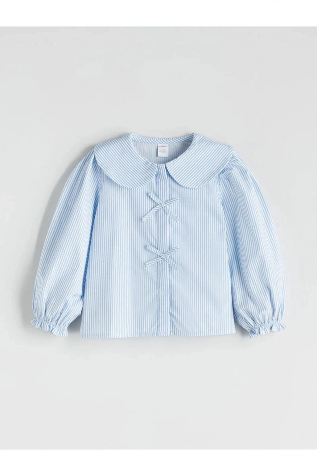 LCW Kids Mavi Bebe Yaka Fiyonk Detaylı Kız Çocuk Gömlek