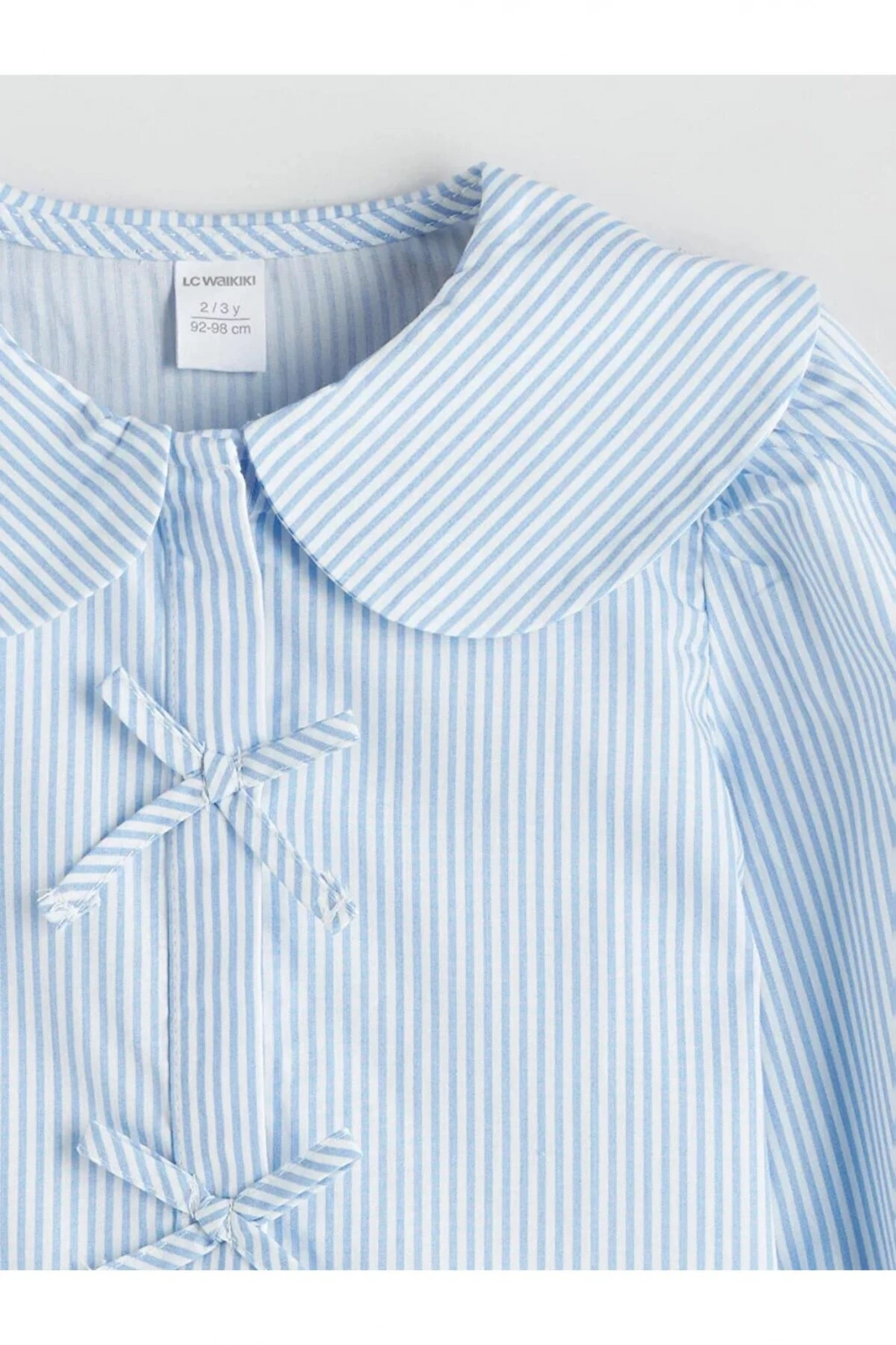 LCW Kids Mavi Bebe Yaka Fiyonk Detaylı Kız Çocuk Gömlek