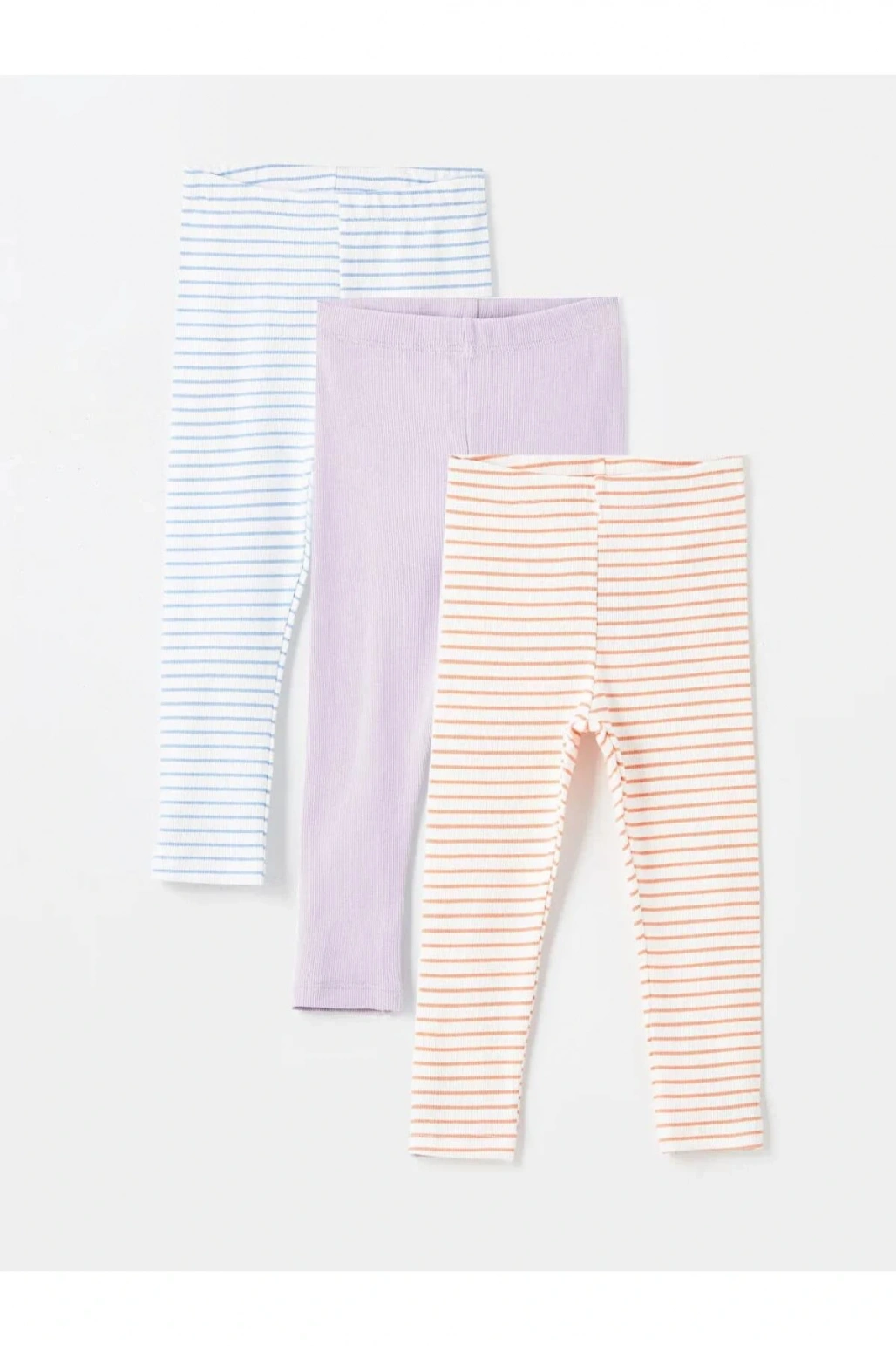 LCW Kids Mavi Beli Lastikli Çizgili Kız Bebek Tayt 3lü