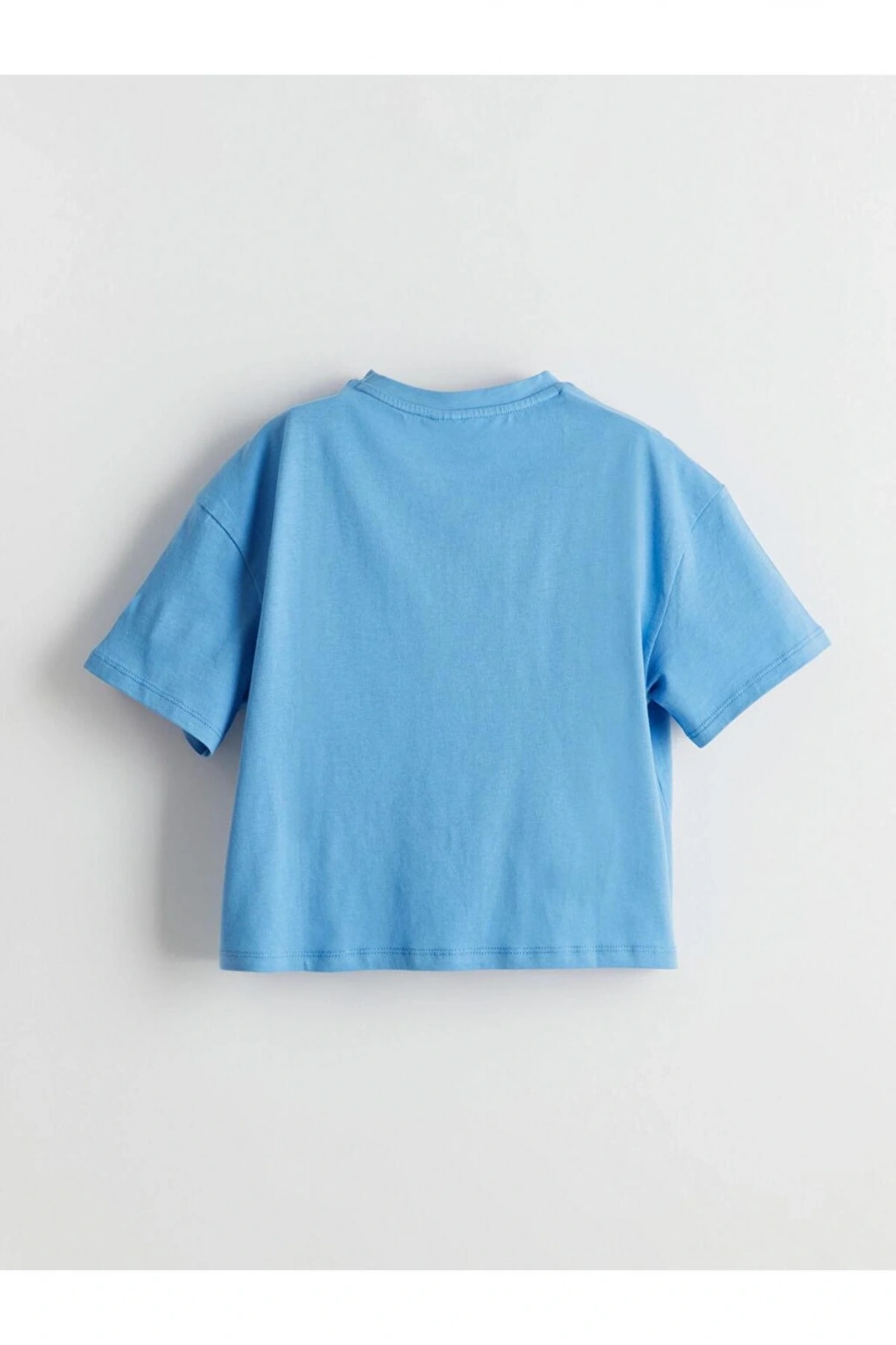 LCW Kids Mavi Bisiklet Yaka Çiçekli Penye Kız Çocuk Tişört