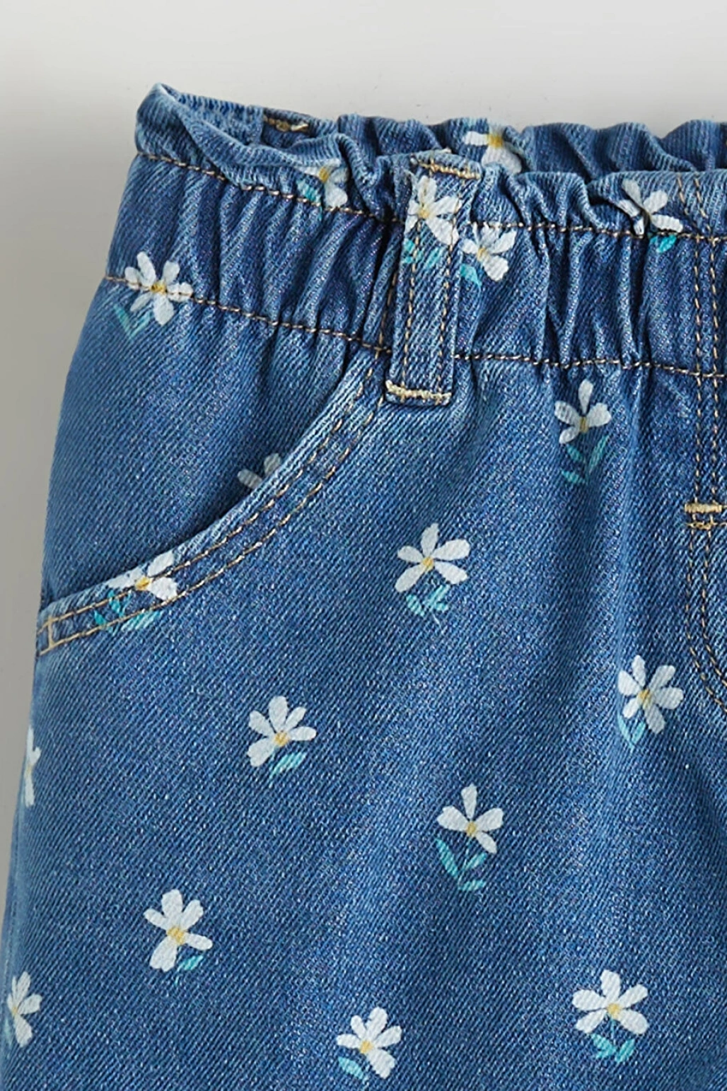 LCW Kids Mavi Çiçek Desenli Kız Çocuk Jean Şort