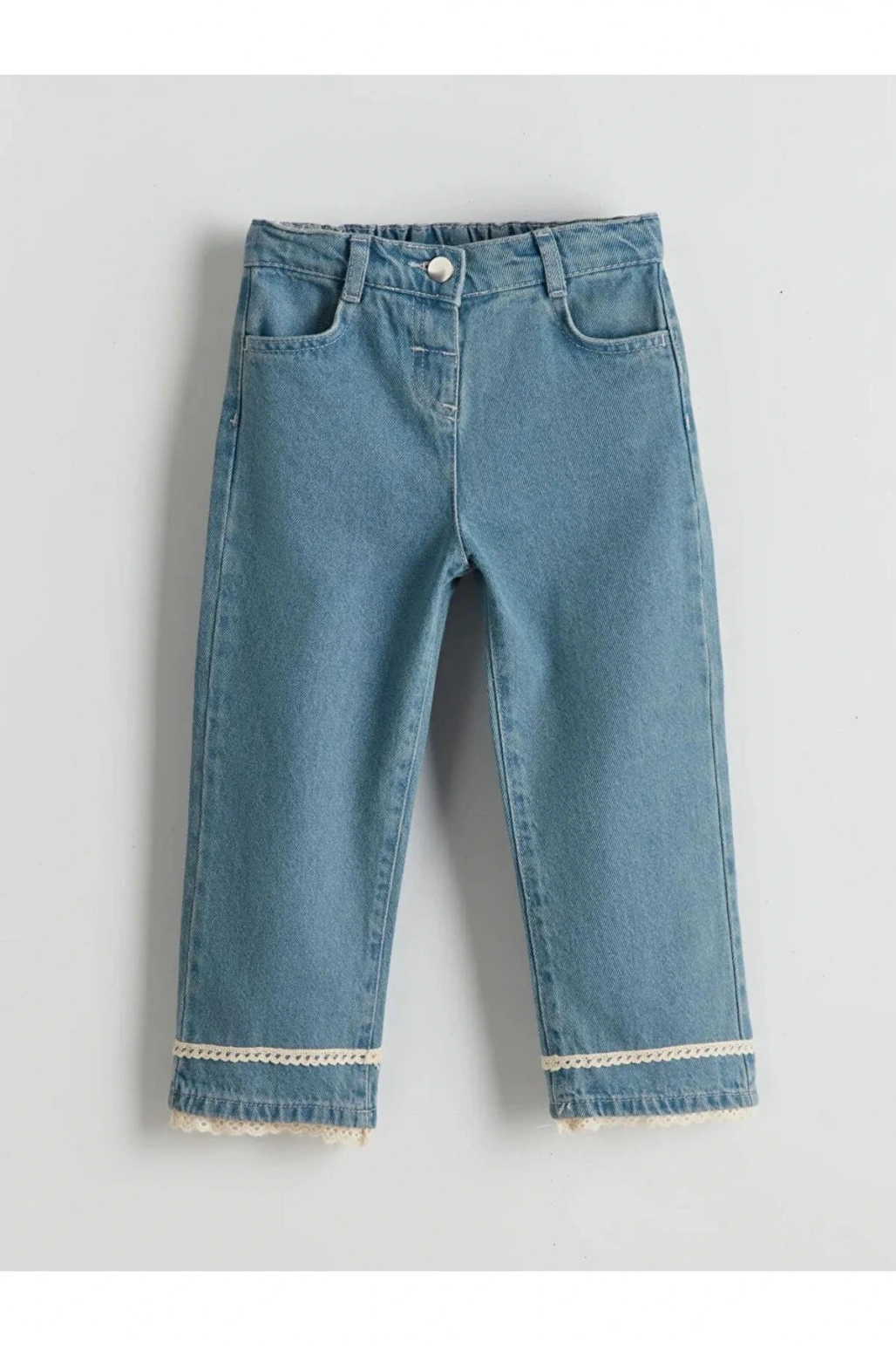 LCW Kids Mavi Dantel Detaylı Wide Leg Kız Çocuk Jean Pantolon