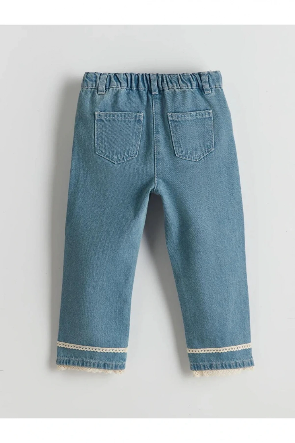 LCW Kids Mavi Dantel Detaylı Wide Leg Kız Çocuk Jean Pantolon
