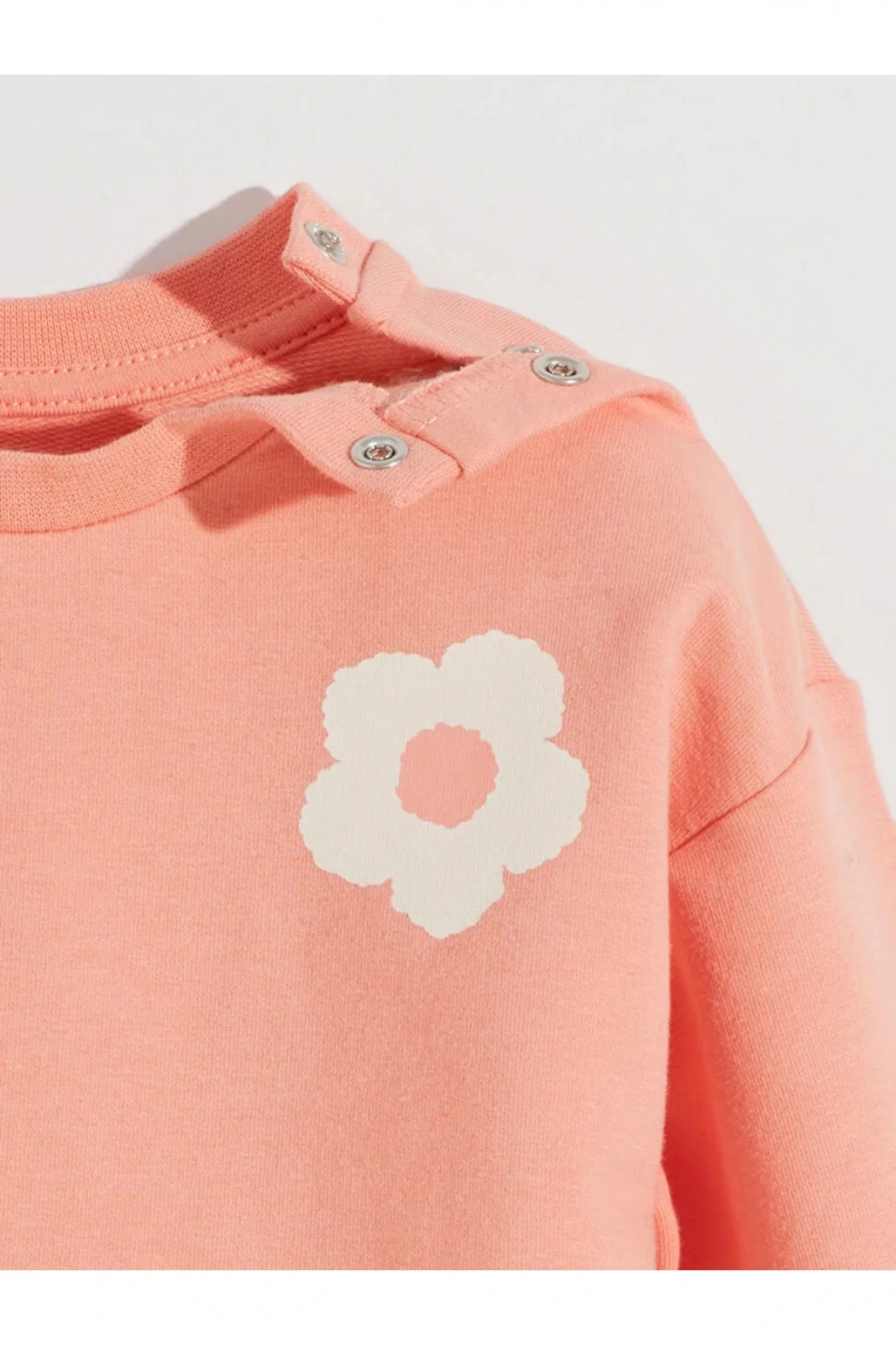 LCW Kids Mercan Bisiklet Yaka Çiçekli Kız Çocuk Sweatshirt ve Eşofman Alt 2li