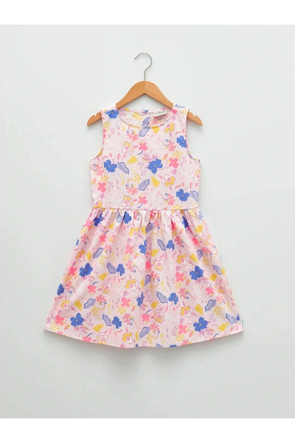 LCW Kids Mercan Bisiklet Yaka Desenli Poplin Kız Çocuk Elbise