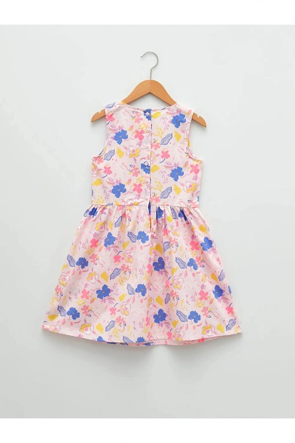 LCW Kids Mercan Bisiklet Yaka Desenli Poplin Kız Çocuk Elbise