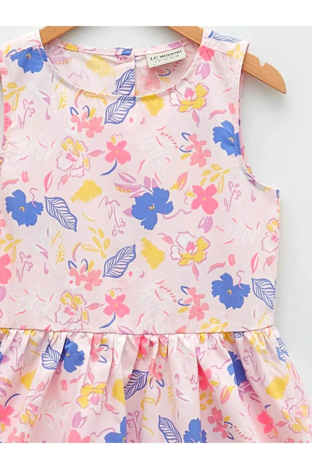 LCW Kids Mercan Bisiklet Yaka Desenli Poplin Kız Çocuk Elbise