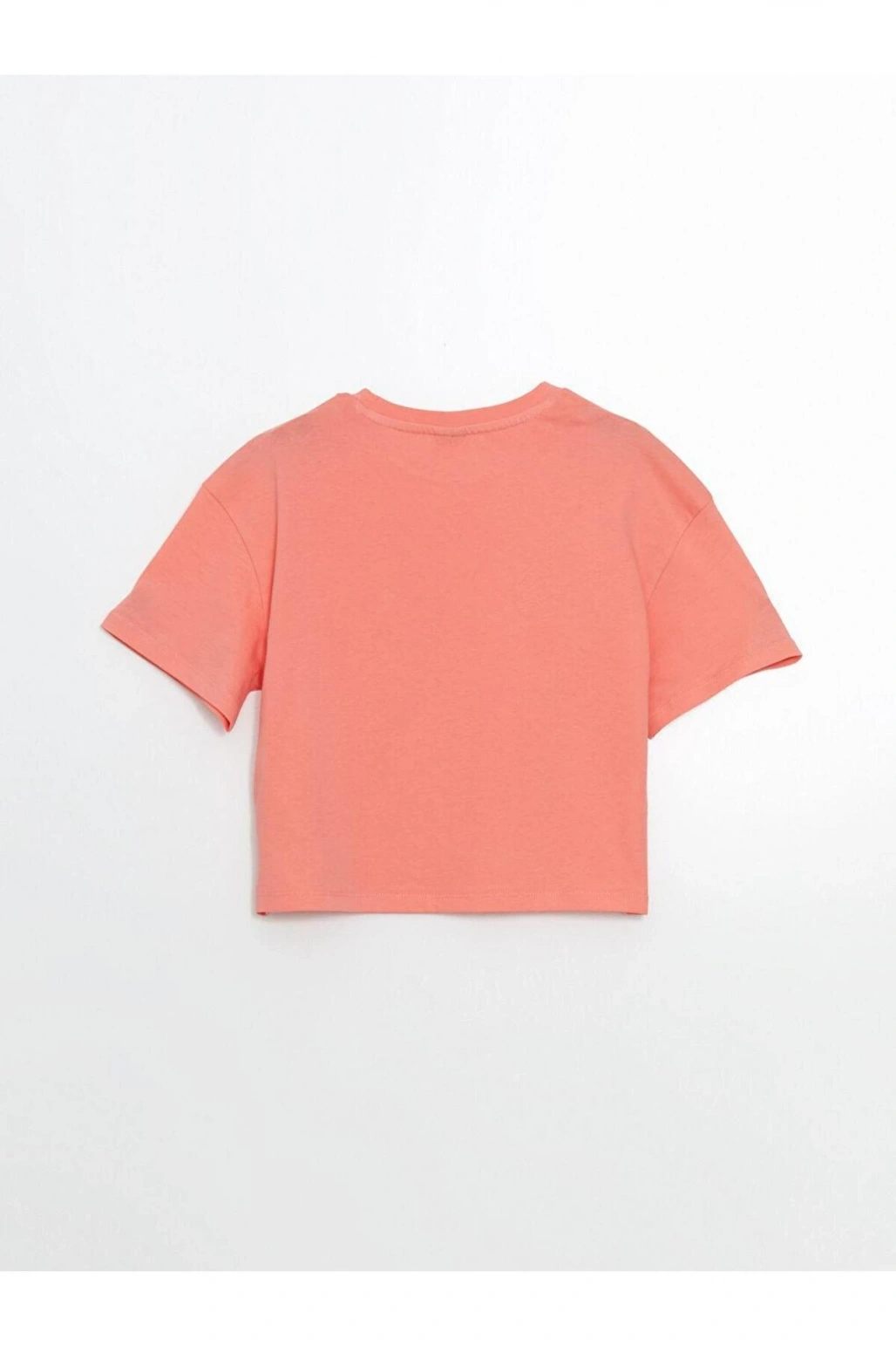 LCW Kids Mercan Bisiklet Yaka Palmiye Baskılı Kız Çocuk Tişört