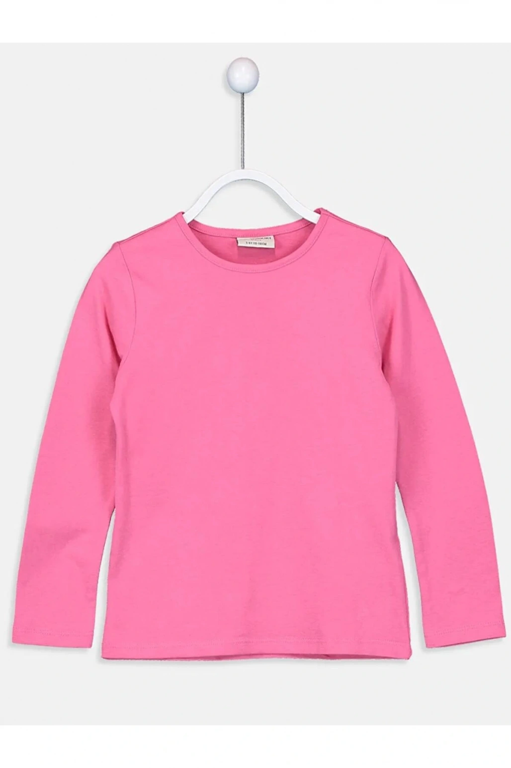 LCW Kids Pembe Bisiklet Yaka Basic Uzun Kollu Kız Çocuk Tişört