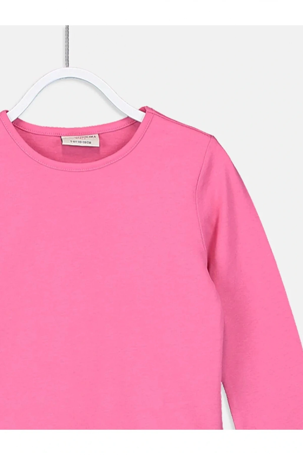 LCW Kids Pembe Bisiklet Yaka Basic Uzun Kollu Kız Çocuk Tişört