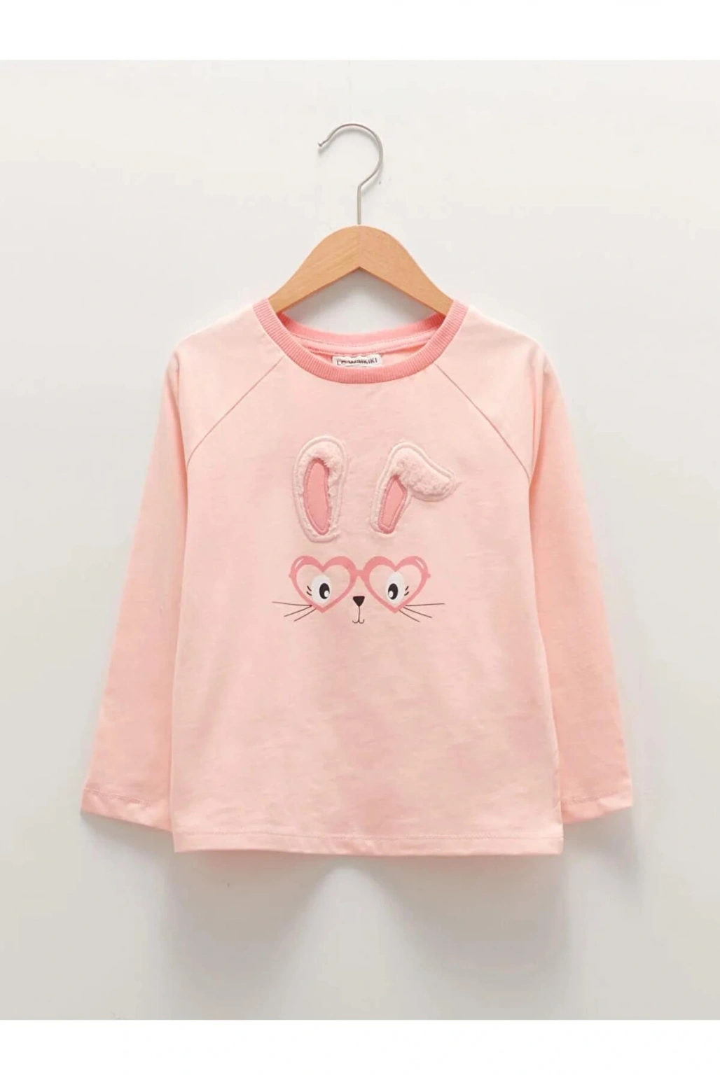 LCW Kids Pembe Bisiklet Yaka Baskılı Uzun Kollu Kız Çocuk Tişört