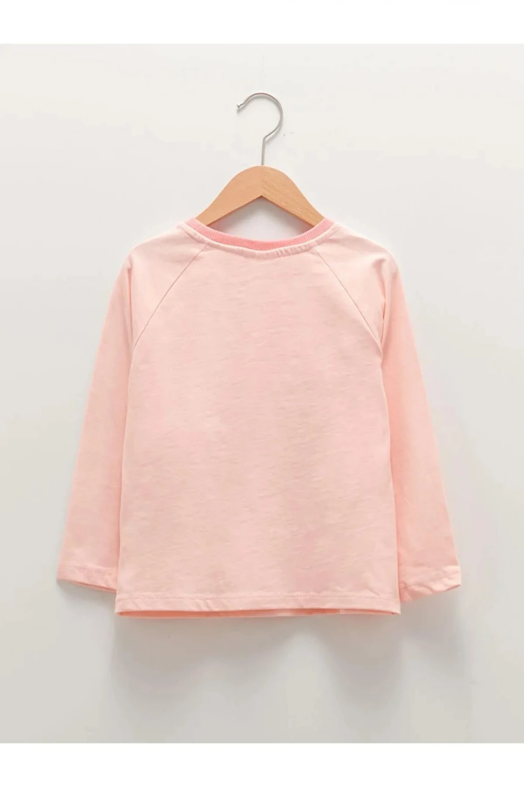 LCW Kids Pembe Bisiklet Yaka Baskılı Uzun Kollu Kız Çocuk Tişört