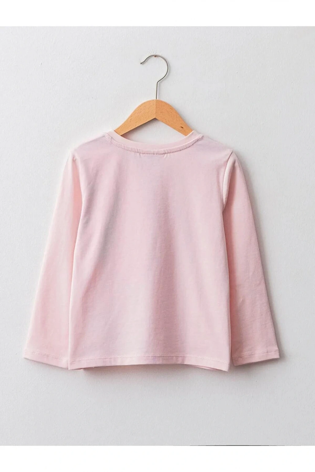 LCW Kids Pembe Bisiklet Yaka Baskılı Uzun Kollu Pamuklu Kız Çocuk Tişört