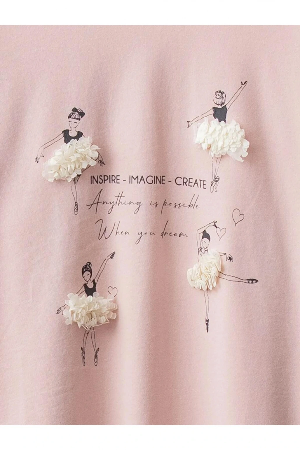 LCW Kids Pembe Bisiklet Yaka Baskılı Uzun Kollu Pamuklu Kız Çocuk Tişört