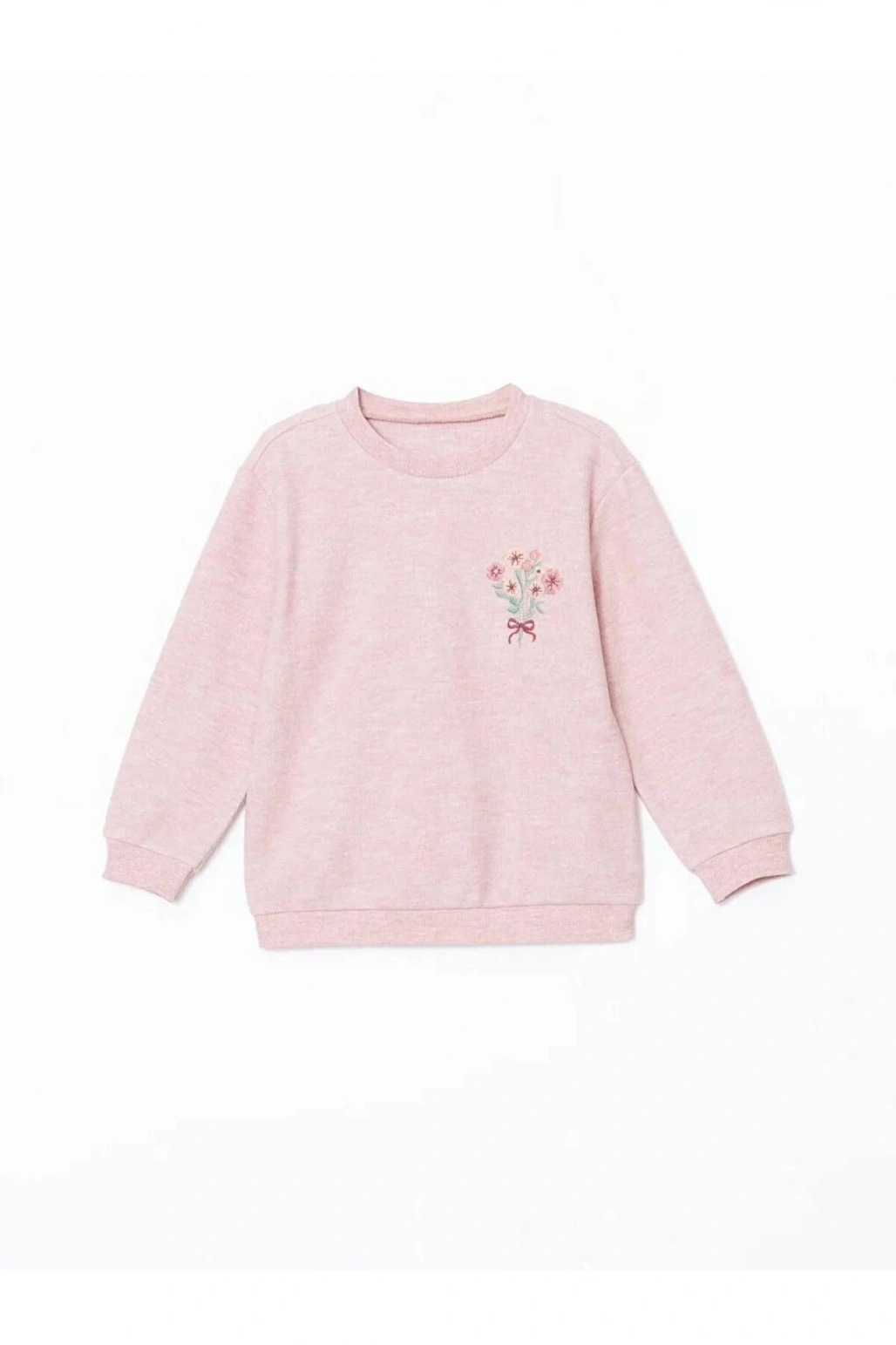 LCW Kids Pembe Bisiklet Yaka Çiçekli Kız Çocuk Sweatshirt Ve Tayt 2li