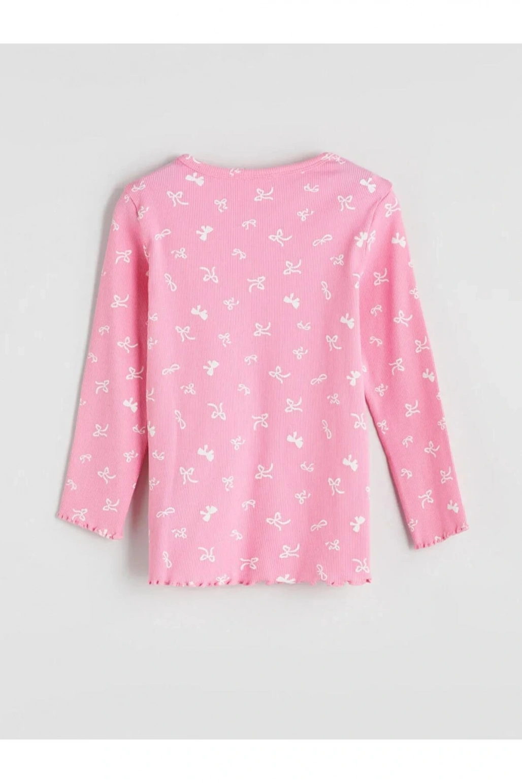 LCW Kids Pembe Bisiklet Yaka Fiyonk Baskılı Kız Çocuk Pijama Takımı