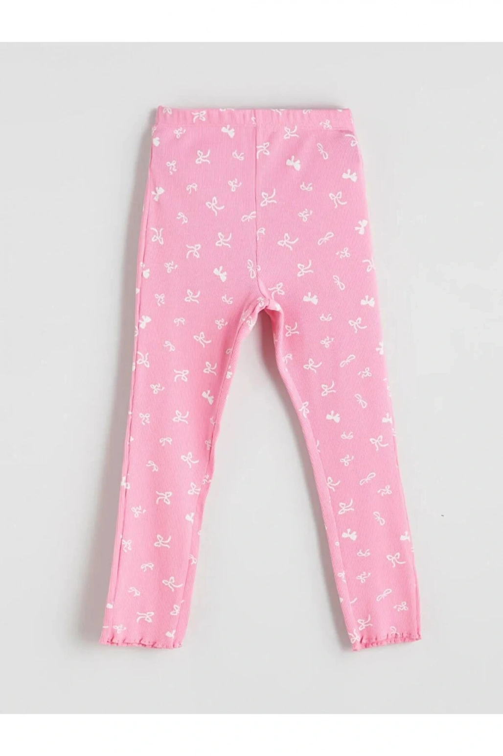 LCW Kids Pembe Bisiklet Yaka Fiyonk Baskılı Kız Çocuk Pijama Takımı