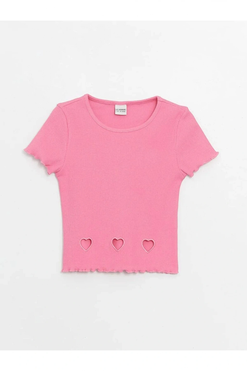 LCW Kids Pembe Bisiklet Yaka Kısa Kollu Kız Çocuk Tişört