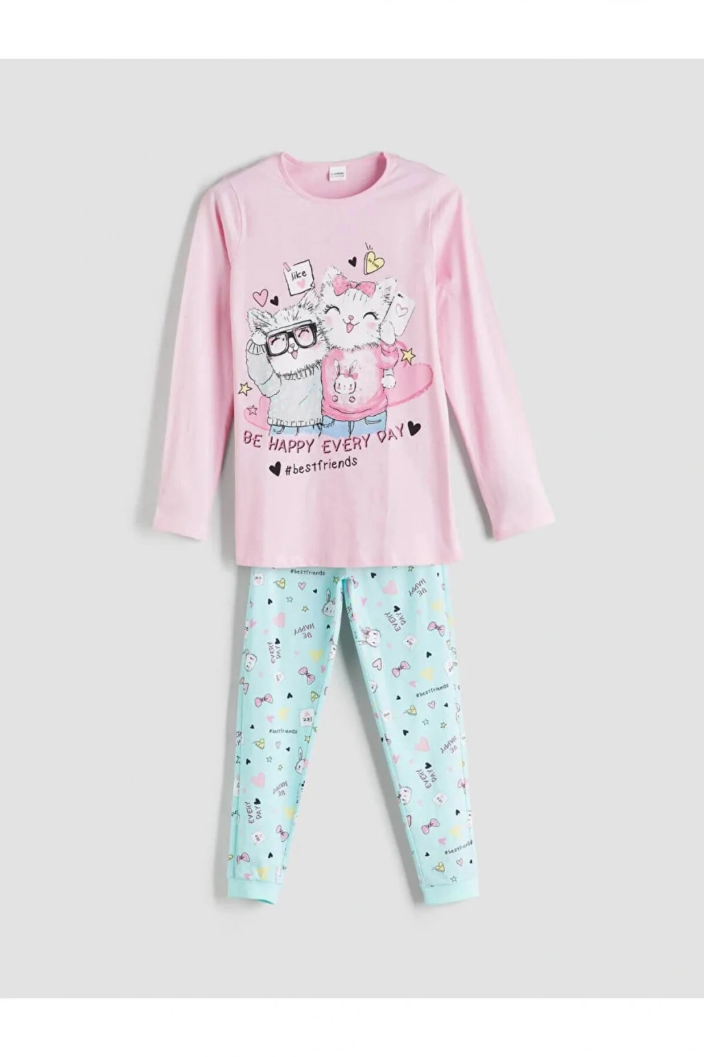 LCW Kids Pembe Bisiklet Yaka Kız Çocuk Pijama Takımı