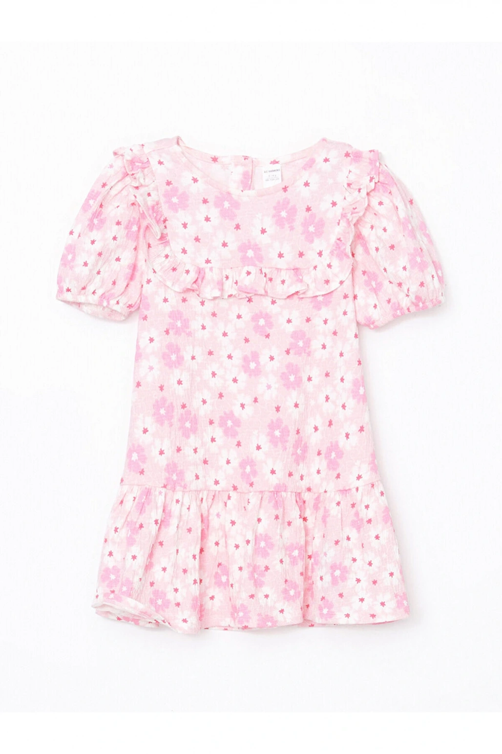 LCW Kids Pembe Çiçekli Krinkle Fırfırlı Kız Çocuk Elbise