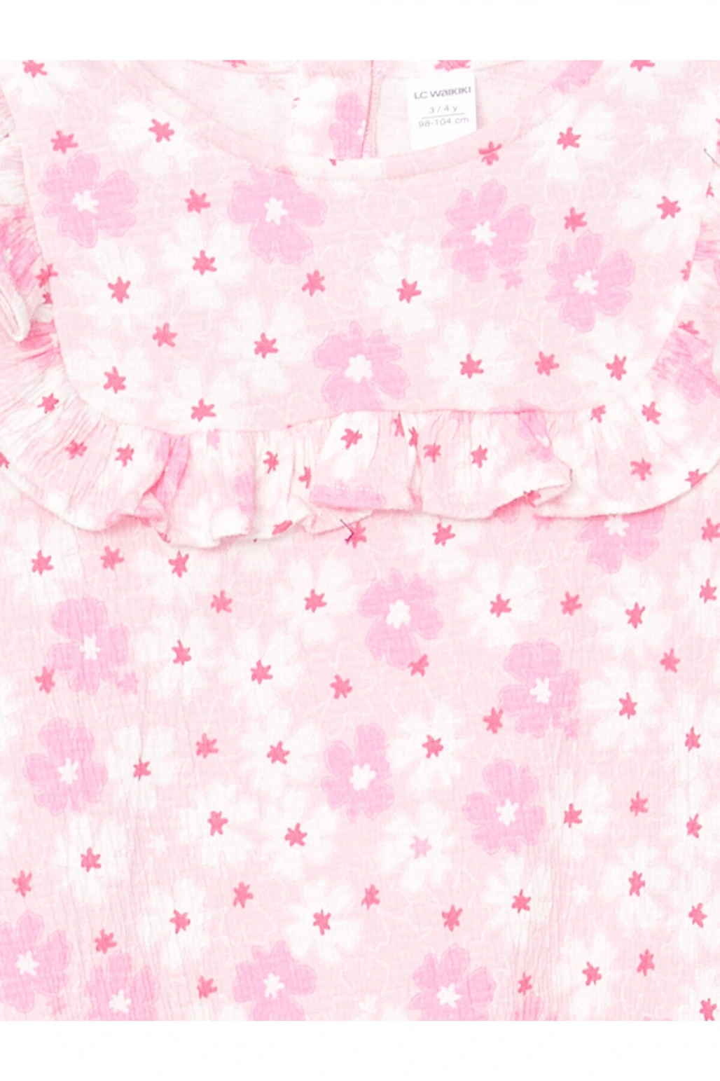 LCW Kids Pembe Çiçekli Krinkle Fırfırlı Kız Çocuk Elbise