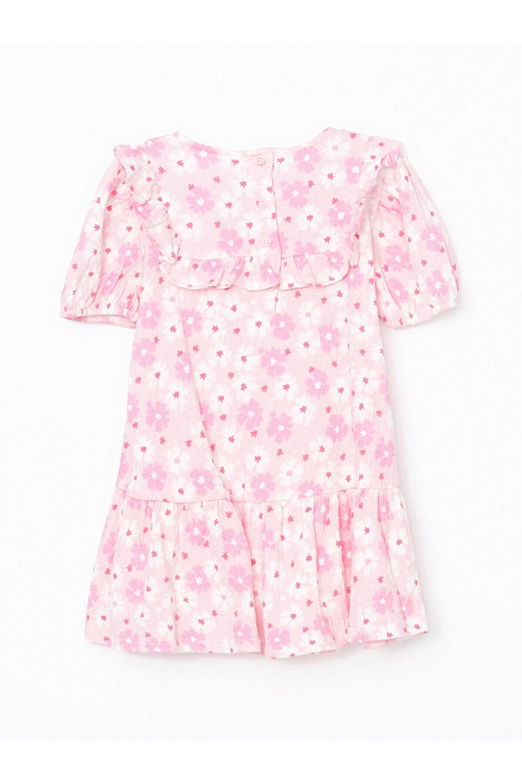 LCW Kids Pembe Çiçekli Krinkle Fırfırlı Kız Çocuk Elbise