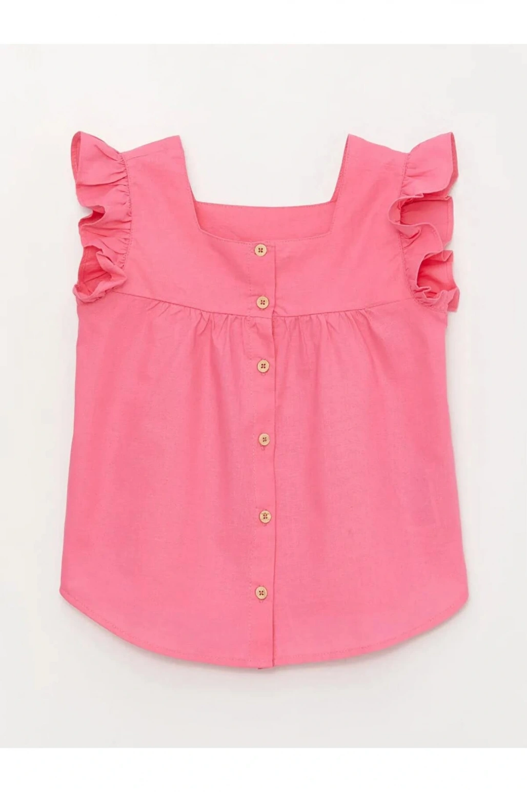 LCW Kids Pembe Kare Yaka Basic Kısa Kollu Kız Çocuk Gömlek