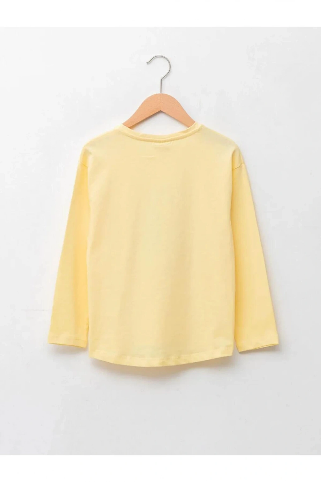 LCW Kids Sarı Bisiklet Yaka Baskılı Çift Yönlü Payetli Uzun Kollu Kız Çocuk Tişört