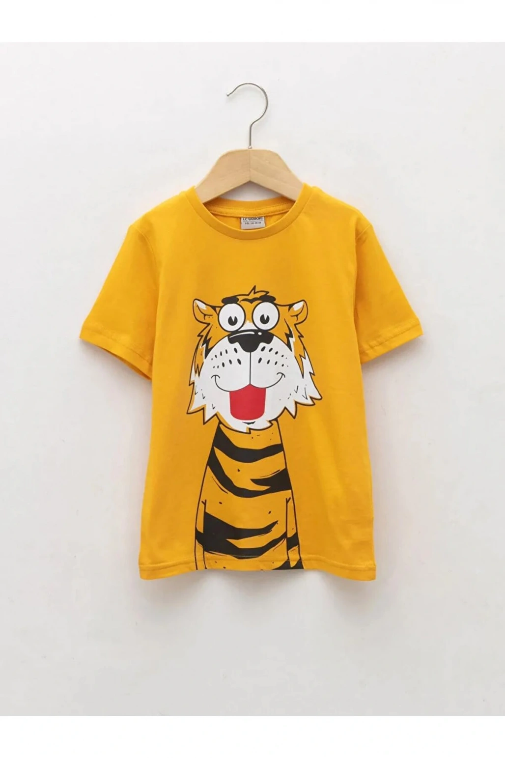 LCW Kids Sarı Bisiklet Yaka Baskılı Kısa Kollu Pamuklu Erkek Çocuk Tişört