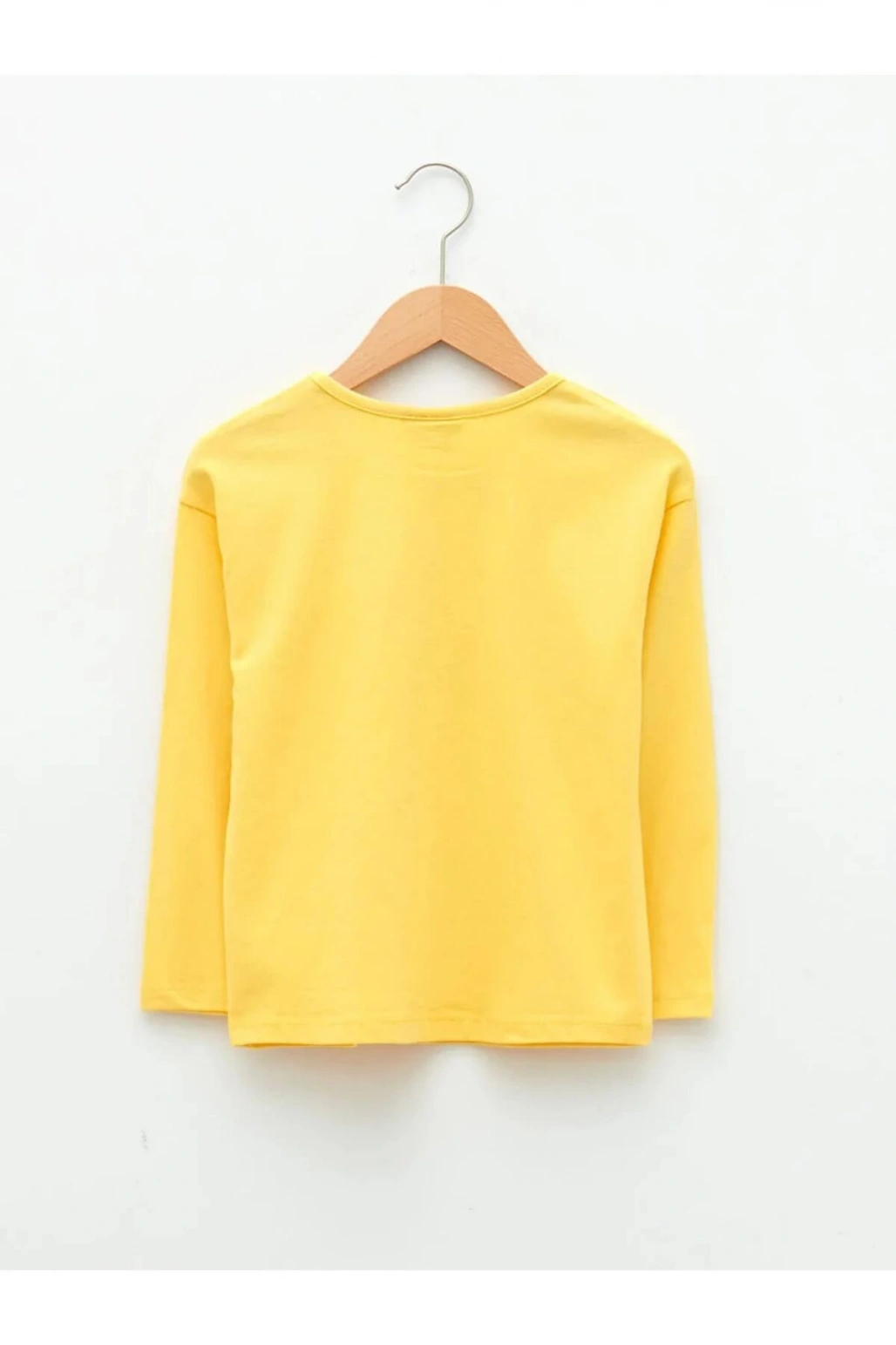 LCW Kids Sarı Bisiklet Yaka Baskılı Uzun Kollu Pamuklu Kız Çocuk Tişört