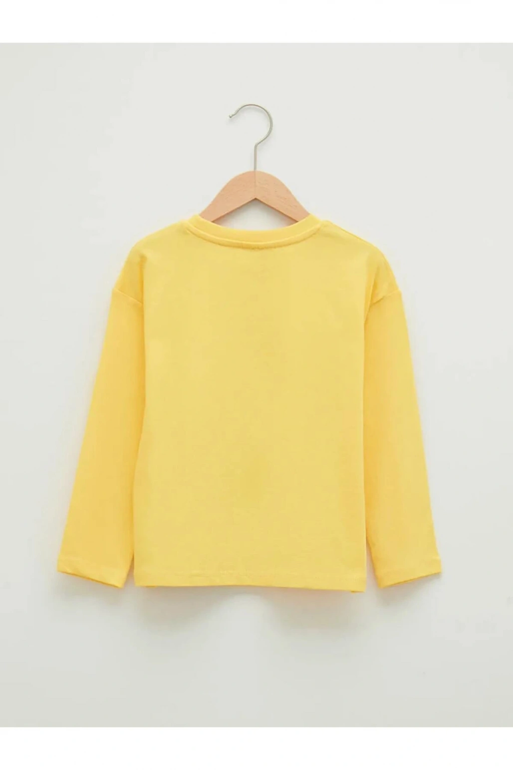 LCW Kids Sarı Bisiklet Yaka Baskılı Uzun Kollu Pamuklu Kız Çocuk Tişört