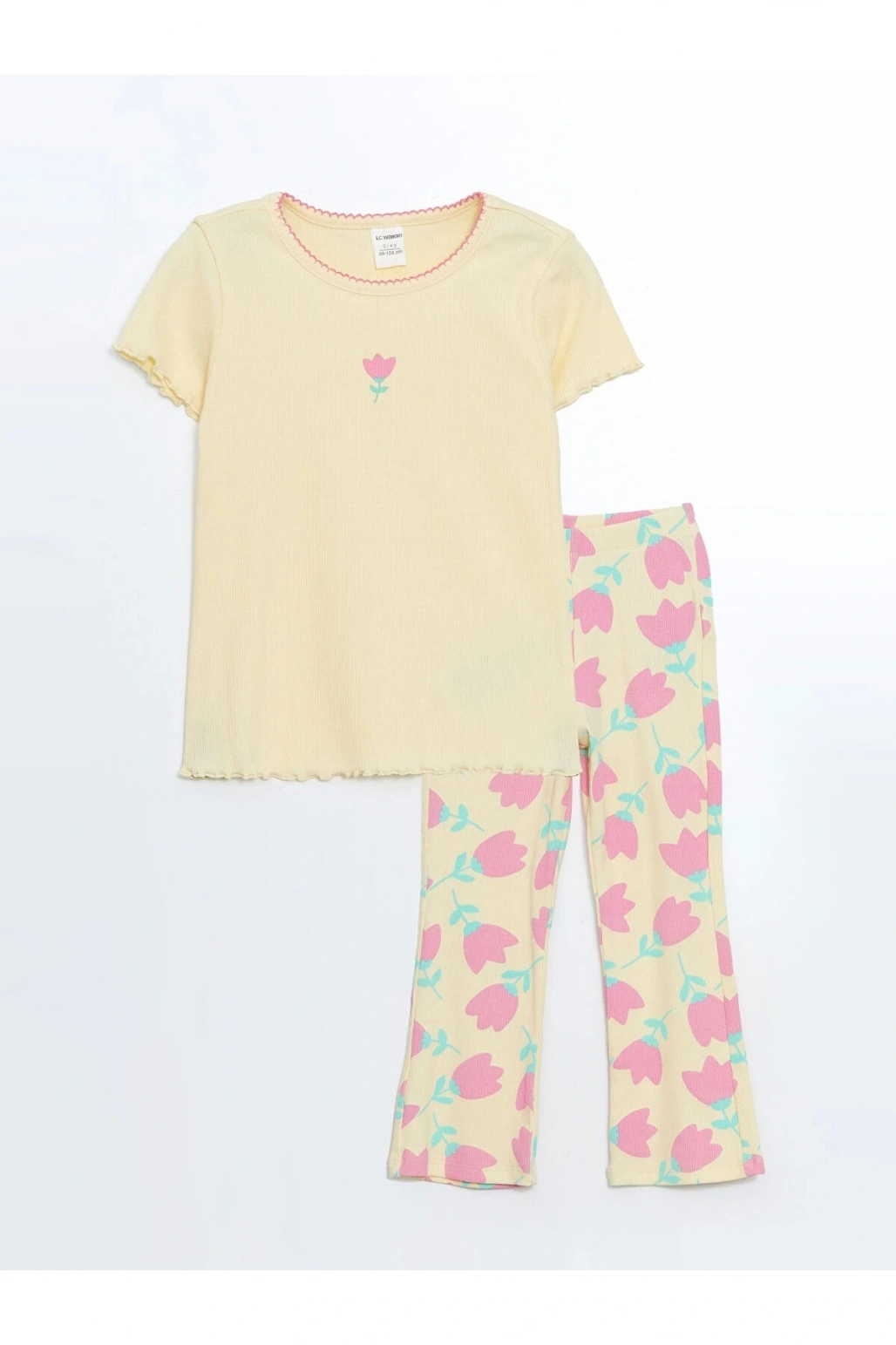 LCW Kids SARI Fırfırlı Kız Bebek Tişört ve Tayt 2li