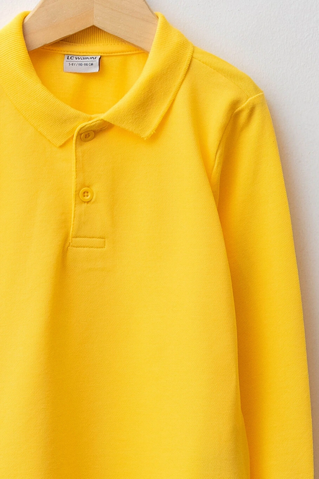 LCW Kids Sarı Polo Yaka Basic Uzun Kollu Erkek Çocuk Tişört