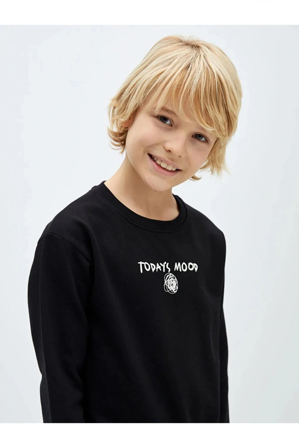 LCW Kids Siyah Bisiklet Yaka Baskılı Uzun Kollu Erkek Çocuk Sweatshirt