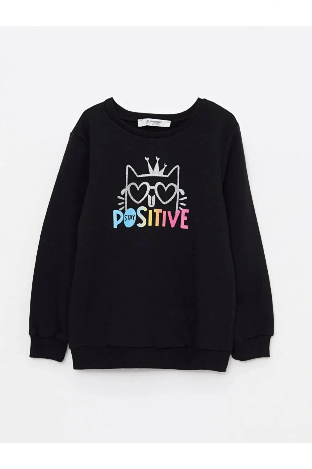 LCW Kids Siyah Bisiklet Yaka Baskılı Uzun Kollu Kız Çocuk Sweatshirt