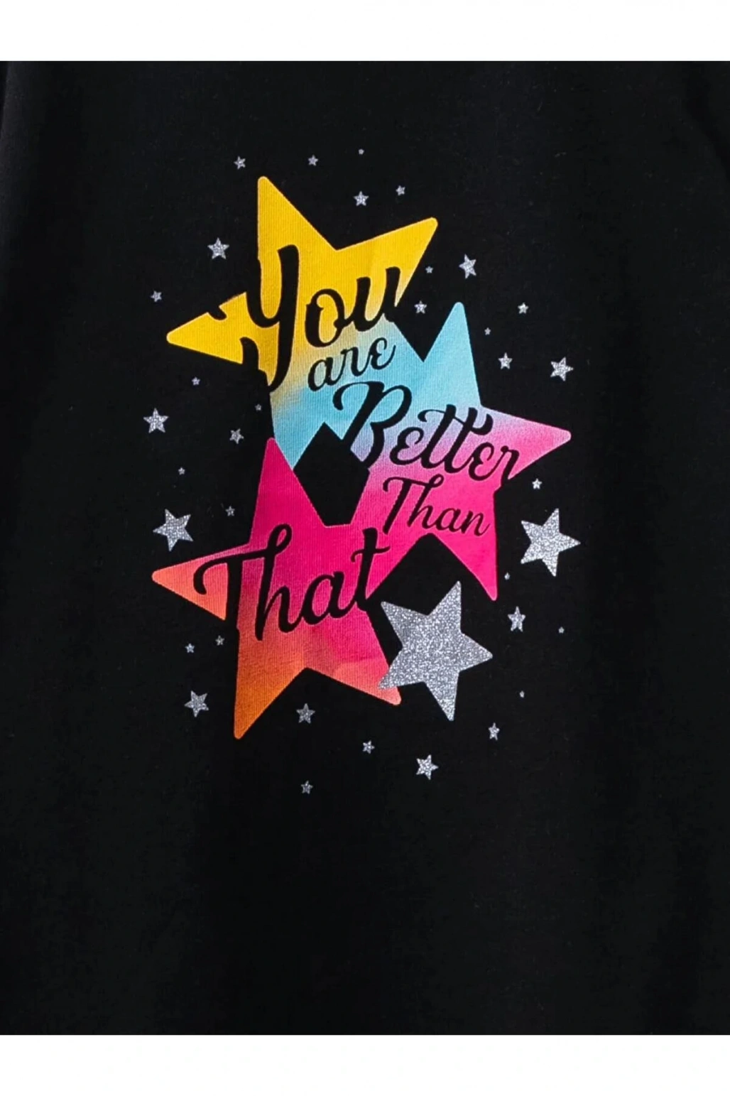 LCW Kids Siyah Bisiklet Yaka Baskılı Uzun Kollu Kız Çocuk Tişört