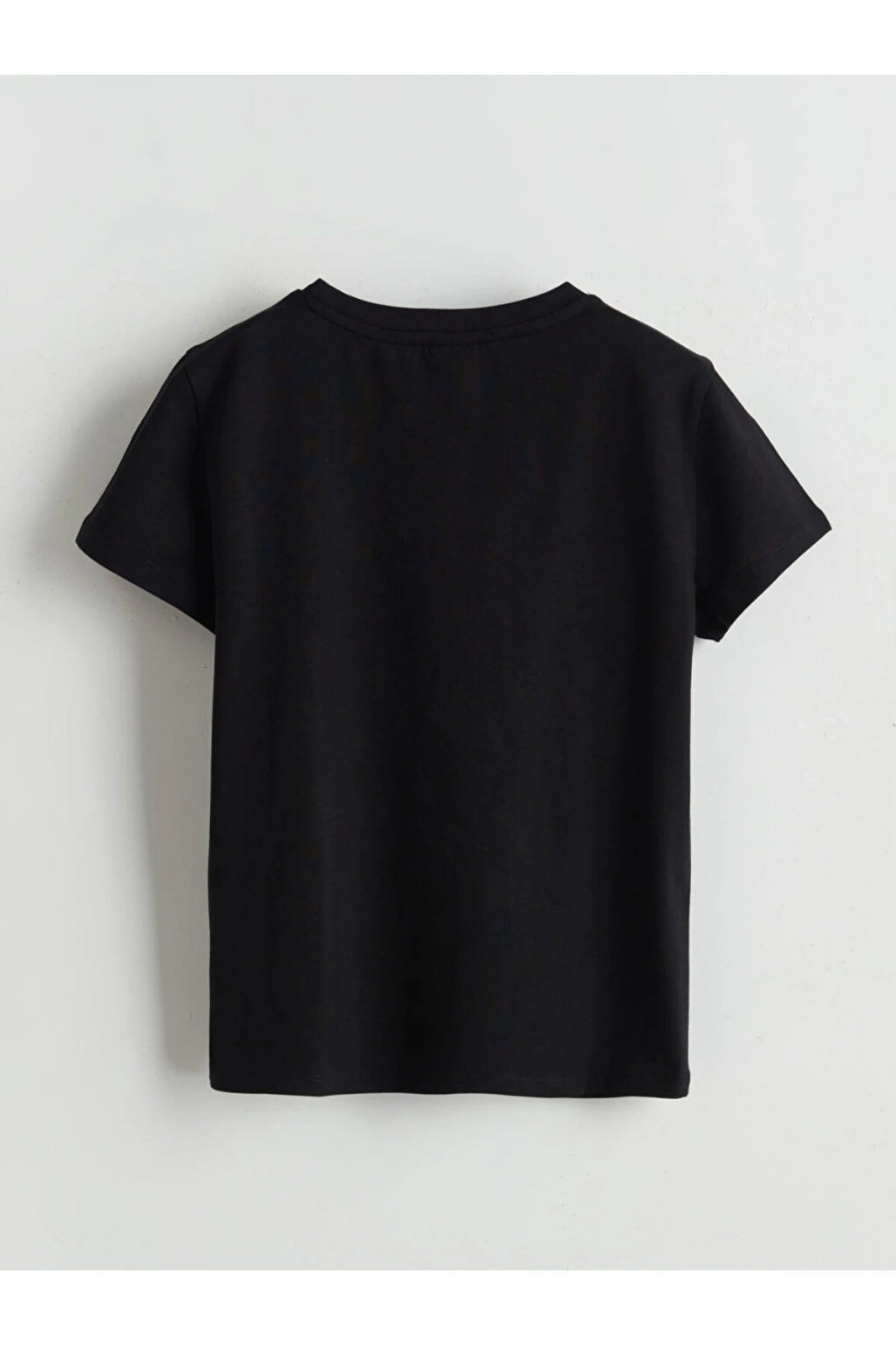 LCW Kids Siyah Bisiklet Yaka Çiçekli Kız Çocuk Tişört