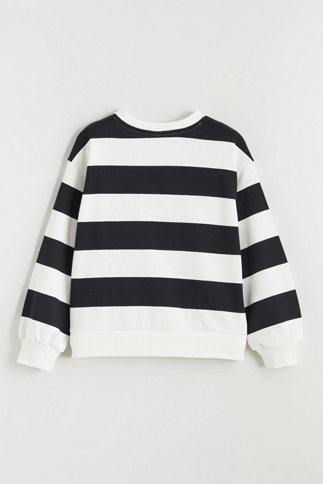 LCW Kids Siyah Bisiklet Yaka Çizgili Kız Çocuk Kalın Sweatshirt