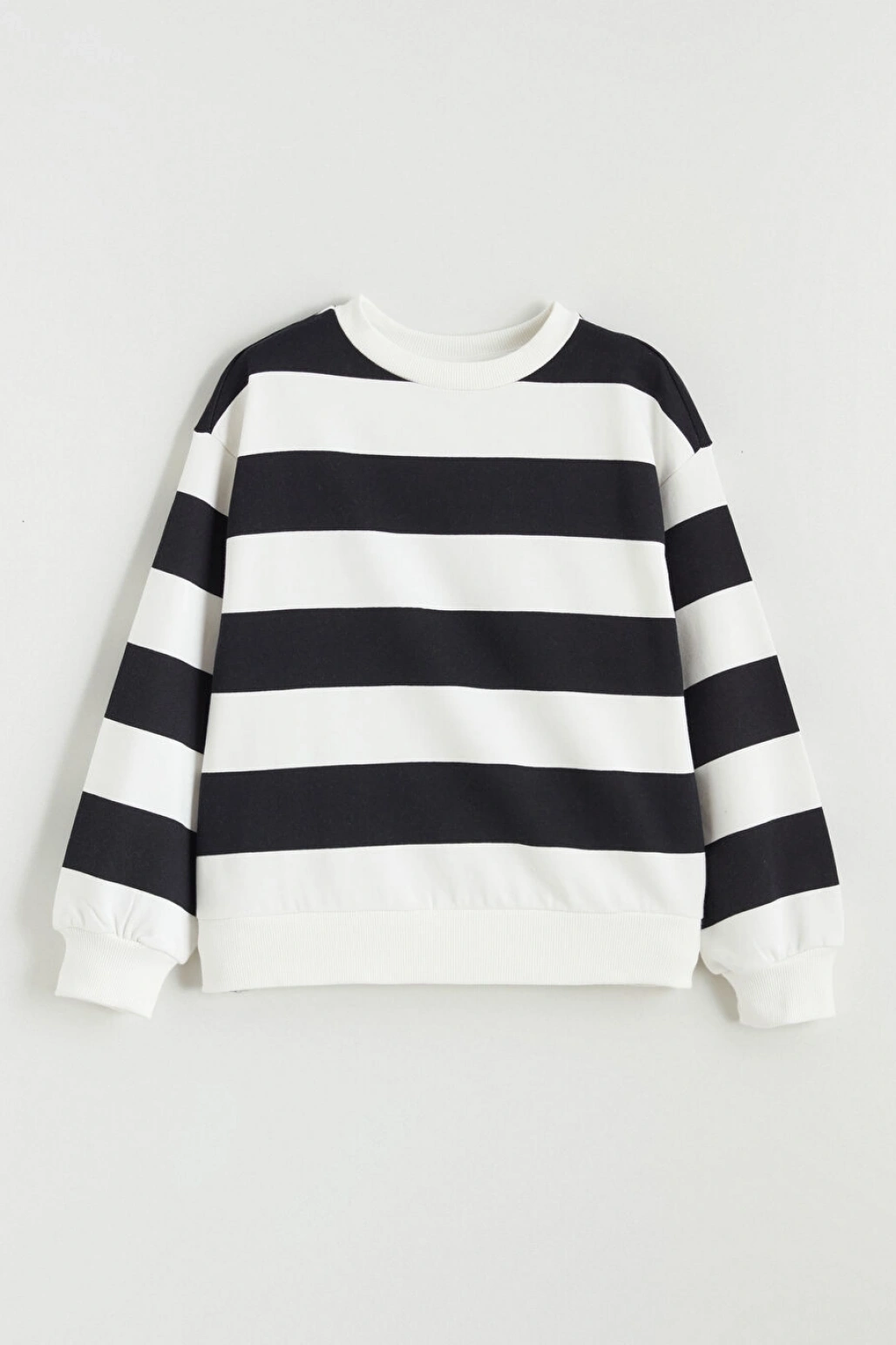 LCW Kids Siyah Bisiklet Yaka Çizgili Kız Çocuk Kalın Sweatshirt