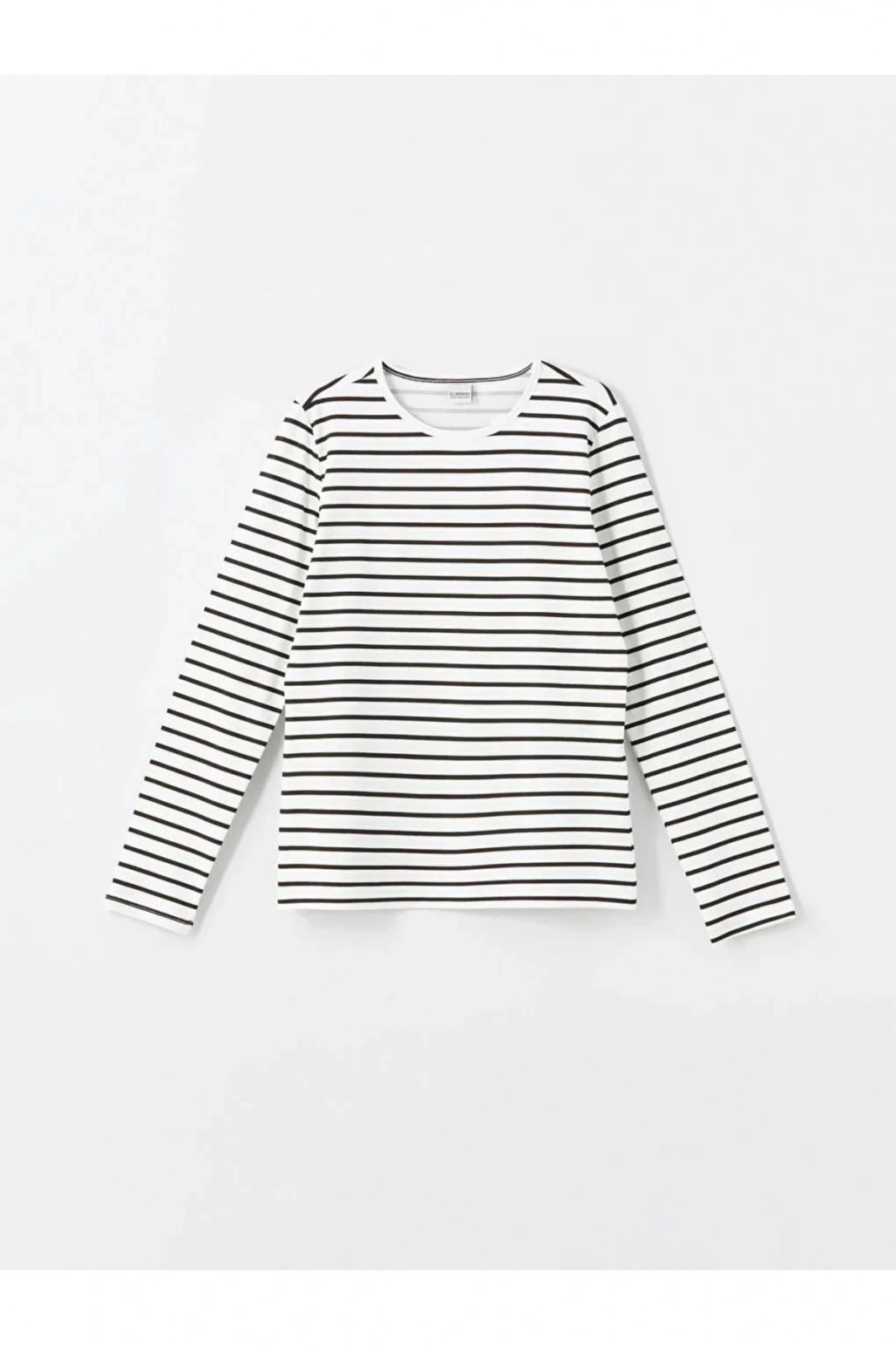 LCW Kids Siyah Bisiklet Yaka Çizgili Uzun Kollu Kız Çocuk Tişört