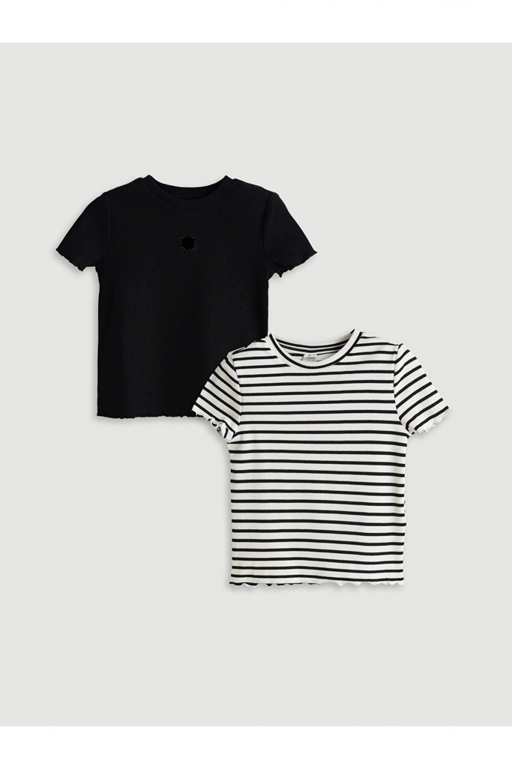 LCW Kids Siyah Bisiklet Yaka Kız Çocuk Crop Tişört 2li