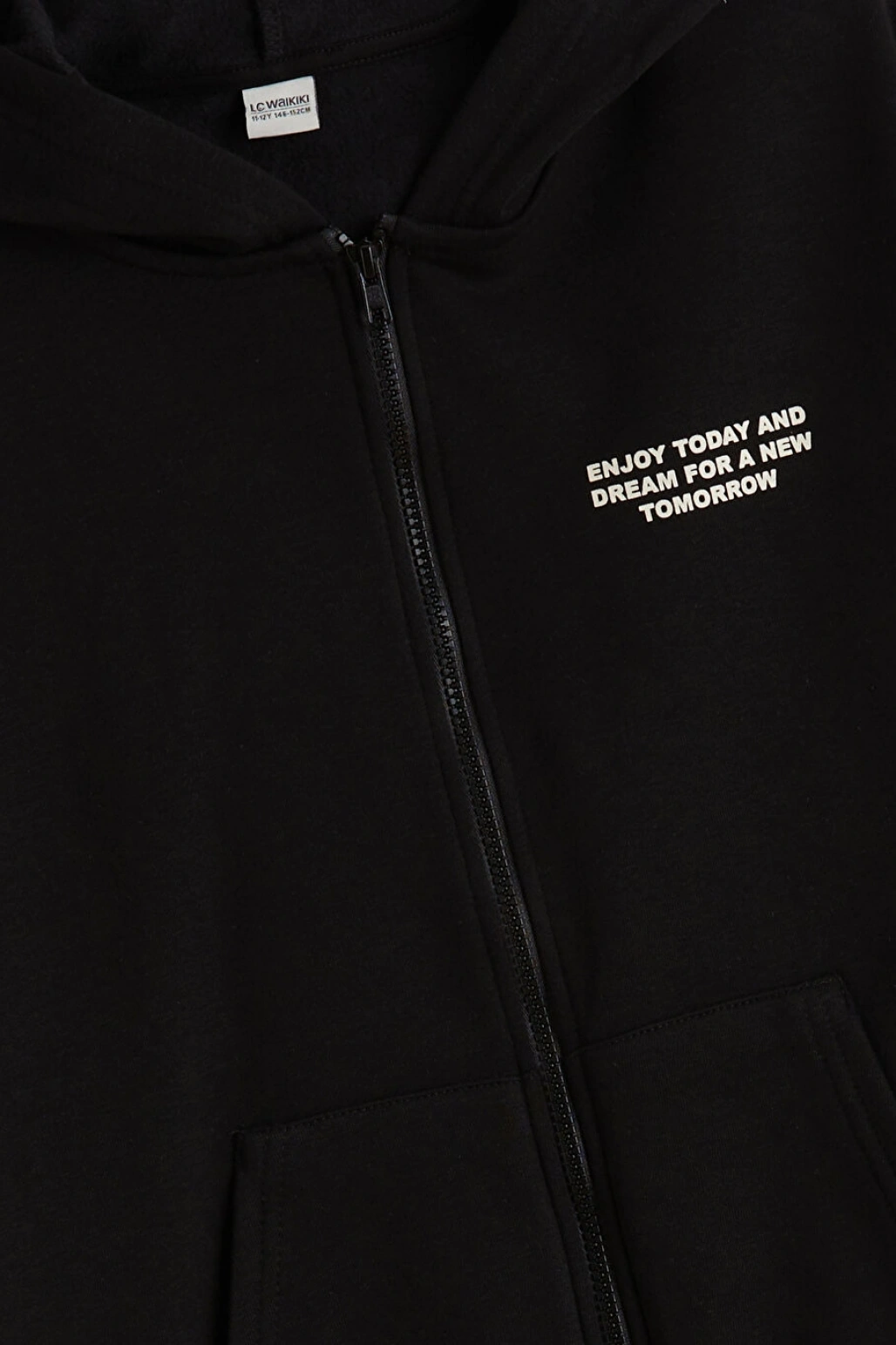 LCW Kids Siyah Kapüşonlu Erkek Çocuk Fermuarlı Sweatshirt