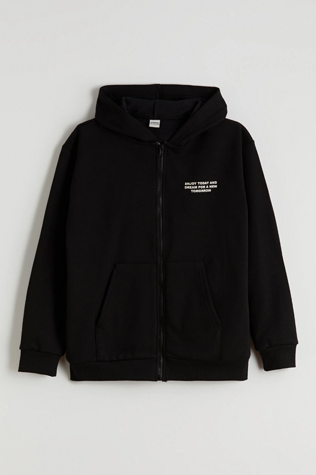 LCW Kids Siyah Kapüşonlu Erkek Çocuk Fermuarlı Sweatshirt